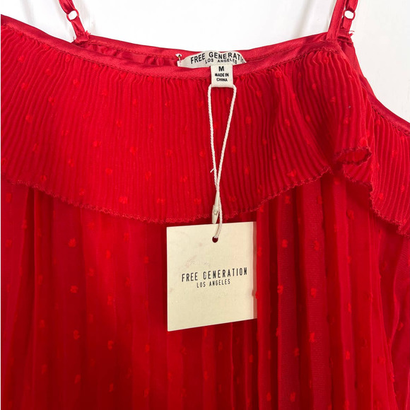 Free Generation Women's Long Sheer Pleated Cocktail Red Maxi Dress Medium NWT - Picture 9 of 10